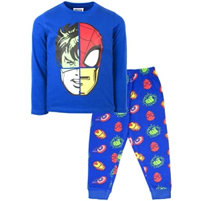 Immagine di Marvel Pigiama per Bambini a Maniche Lunghe Blu Navy con Supereroi Indumenti da Notte in Cotone 100% Merchandise Ufficiale 4/5 Anni
