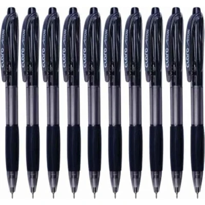 Immagine di ArrowRT penna a sfera retrattile, nera, punta fine (0,7 mm), confezione da 10, penne liscia, perfette per scuola, ufficio, casa, uso domestico, iZOFAX nera