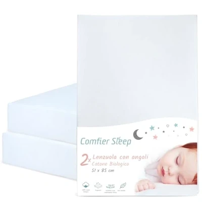 Immagine di Lenzuola Next To Me Chicco 51x85cm Con Angoli 100% Cotone Biologico Completamente Naturali Colore Bianca Set di 2 Ultra morbide e Comode Per il Tuo Bambino