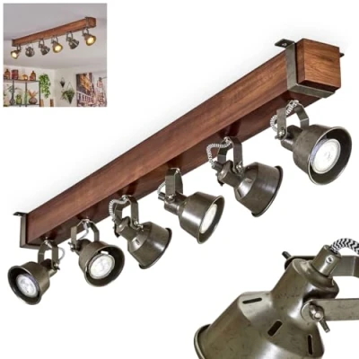 Immagine di HOFSTEIN Lampada da soffitto Pehefito, moderna plafoniera in metallo/legno nero/marrone/verde/grigio, dal design industriale con schermi regolabili, 6 luci, lampadine GU10 senza