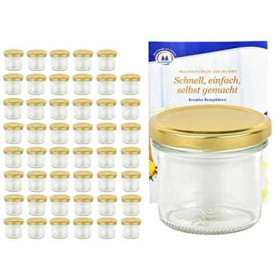 Immagine di MamboCat Set di 48 vasetti da 125 ml con coperchio dorato To 66 incluso libro ricette per marmellate, barattoli conserve, marmellate