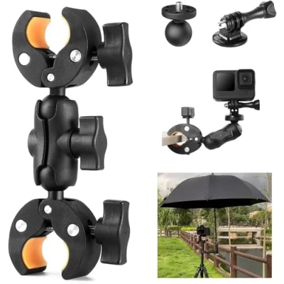 Immagine di UNSTINCER 3 in 1 Supporto Action Camera per tubo 15 44mm, Super Morsetto 1/4&quot; 20 Vite e adatta Gopro, Attacco DJI Insta360 ombrello treppiede bici moto manubrio,Doppia Staffa a Clip Porta