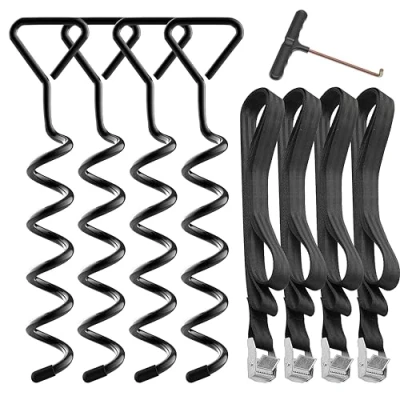 Immagine di Hodzeed 4 set di picchetti ancoraggio robusti per trampolino kit a terra in acciaio zincato inossidabile da giardino, campo altalena con cinghie solide
