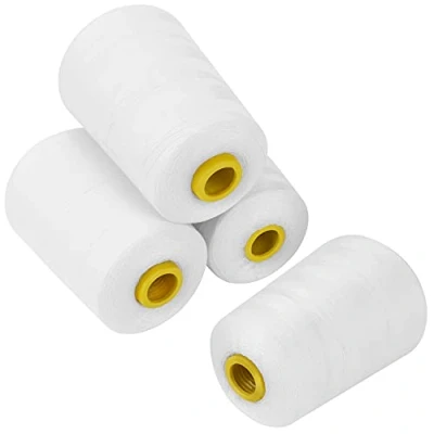 Immagine di Curtzy Set Rocchetto Filo per Macchina da Cucire Poliestere Bianco (4pz) Bobine 11,5 cm x 5460 m Kit e Ricamo Cucito