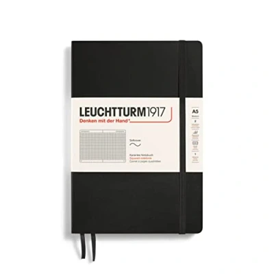 Immagine di LEUCHTTURM1917 310337 Taccuini Medium (A5), Copertina morbida, 123 pagine numerate, Nero, Quadretti