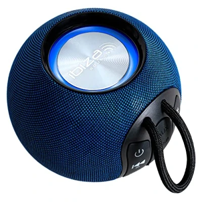 Immagine di Ibiza BOOMY Altoparlante rotondo portatile a batteria da 2,5&quot; Bluetooth 360 con anelli luminosi LED e funzione TWS Blu notte