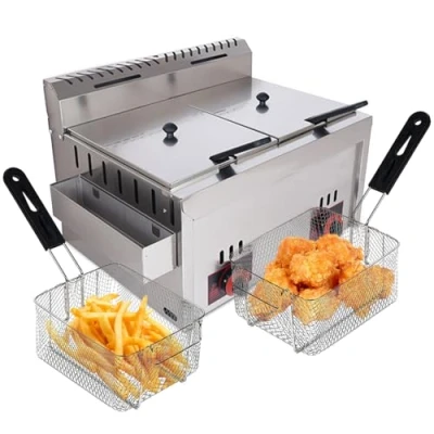 Immagine di Friggitrice, Friggitrice ad Olio a Gas Doppio Cestello, 6 L X 2 Professionale con Cestelli, Commerciale Temperatura Controllata per Cucina Hotel Festa Carnevale