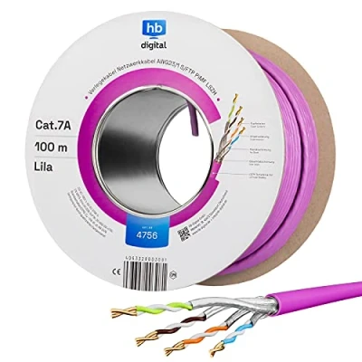 Immagine di HB DIGITAL, cavo di rete, cat.7A, LAN, installazione AWG 23/1, in rame, professionale S/FTP, PIMF, LSZH, senza alogeni, approvato RoHS, Ethernet, dati, 10 Gbit, 1000 MHz