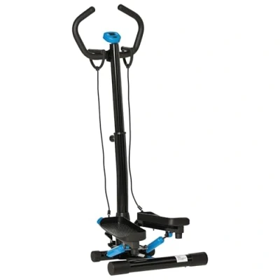 Immagine di HOMCOM Stepper con Manubrio Regolabile, Impugnature Antiscivolo ed Elastici, Step Fitness Monitor LCD per Casa e Palestra, Blu Nero