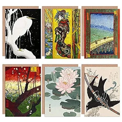 Immagine di Artery8 Hokusai Koson Van Gogh Japanese Heron Courtesan Mixed Fine Art Greeting Card Pack of 6 giapponese Eroe