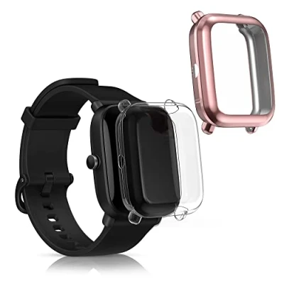 Immagine di kwmobile Set 2X Custodia Smartwatch Compatibile con Huami Amazfit A1608 / Bip U/Bip U PRO Cover Case Trasparente Protezione Orologio Fitness Trasparente/Rosa Antico