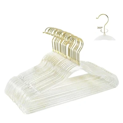 Immagine di WJWSKI Grucce Appendiabiti,Grucce Salvaspazio Appendiabiti Plastica,Gancio Oro con Rotazione a 360 Gradi Grucce，Bella Piccole Paillettes Gruccie（trasparente）