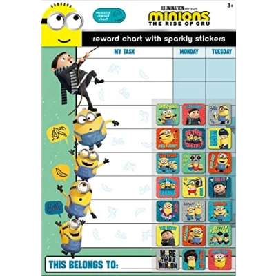 Immagine di Paper Projects Minion: L&#039;ascesa Minions: The Rise of Gru Grafico di ricompensa Include 56 Adesivi Scintillanti, la Tabella Colorata è Lavabile, Colore Blu/Verde, 29.7cm x 42cm, 01.70.30.033