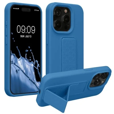 Immagine di kwmobile 1x Custodia Compatibile con iPhone 15 Pro Cover Supporto Dita Back Case per Smartphone Protezione Gommata blu indaco