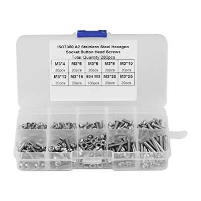 Immagine di 280pcs M3 * 4/5/6/8/10/12/12/16/25/25 in acciaio inossidabile testa esagonale con esagono incassato viti dadi kit assortimento custodia plastica