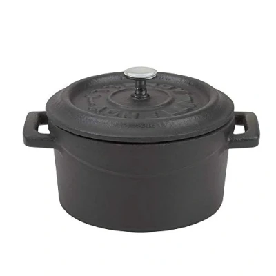 Immagine di Pentole Agnelli COGHSRP10414M Slowcook Casseruola con Maniglie e Coperchio, Ghisa, Nero Opaco, 0.8 L 14cm