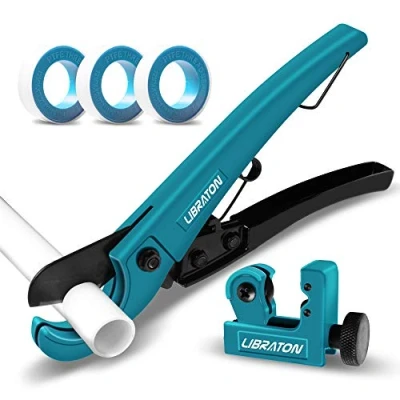 Immagine di Libraton Set Tagliatubi in PVC, 31mm Portatile per Tubi Plastica PEX, PPR e Idraulici, 3 22mm Mini Tubo Alluminio, Rame, Nastro Teflon da 10 Metri *