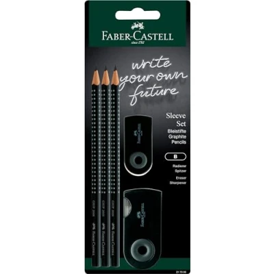 Immagine di FABER CASTELL Set di custodie nere: 3 matite Grip 2001 B, 1 mini gomma per cancellare, scatola affilare doppia custodia