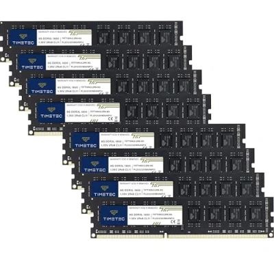 Immagine di Timetec Kit di memoria RAM (SDRAM) da 64 GB (8 x 8 GB) DDR3L / DDR3 1600 MHz (DDR3L 1600) PC3L 12800 PC3 Non ECC unbuffered 1,35 V/1,5 V CL11 2Rx8 Dual Rank 240 pin UDIMM PC desktop