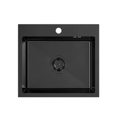 Immagine di VBChome Lavello da incasso in acciaio inox, 50 x 45 cm, nero, con foro per rubinetto, inox
