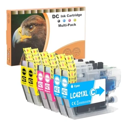 Immagine di D&amp;C LC421XL Cartucce d&#039;inchiostro compatibili con Brother LC421 XL Multipack per DCP J1050DW MFC J1010DW J1140DW (ciano, magenta, giallo, confezione da 6)