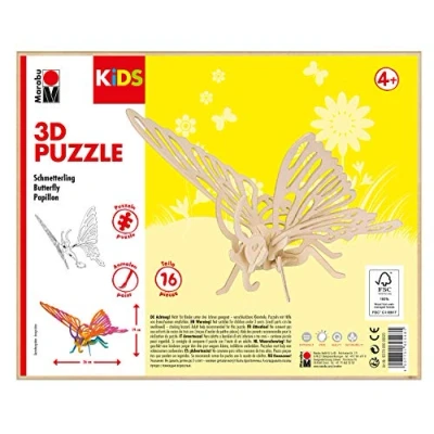 Immagine di Marabu KiDS Puzzle in legno 3D a forma di farfalla, 16 pezzi, circa 26 x 19 cm, Colore, 0317000000020