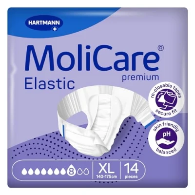 Immagine di MoliCare Ciabatte usa e getta elastiche di alta qualità, unisex, discrete, per donne uomini con incontinenza, 8 gocce, taglia XL, confezione da 14