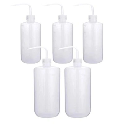 Immagine di Flacone di plastica per lavaggio sicurezza, da 500 ml, 1000 bottiglia laboratorio con etichette a bocca stretta e bilancia, irrigazione succulenta fiori piante, 5 confezioni