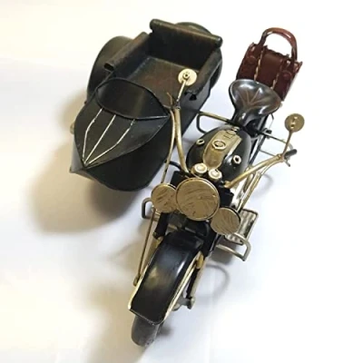 Immagine di DynaSun Modellino Moto Sidecar d’Epoca Vintage in Metallo, da Collezione Stile Retro Antico Scala con Lunghezza 28 cm
