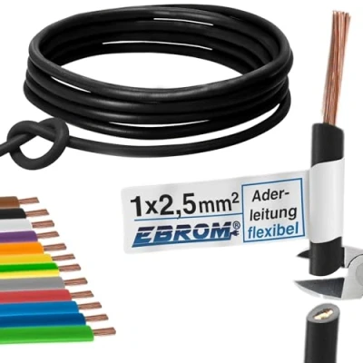 Immagine di Cavo di cablaggio Singolo flessibile in PVC H07V K 2,5 mm² Colore: nero molte lunghezze disponibili incrementi 5 metri, lunghezza: 15 m