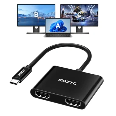 Immagine di KOZYC Adattatore USB C a Dual HDMI 4K@60Hz, da tipo Splitter Extended Display compatibile con MacBook/MacBook Pro Air Dell XPS13/15, Samsung Galaxy S9/S9+ (Only on Windows Support MST), nero