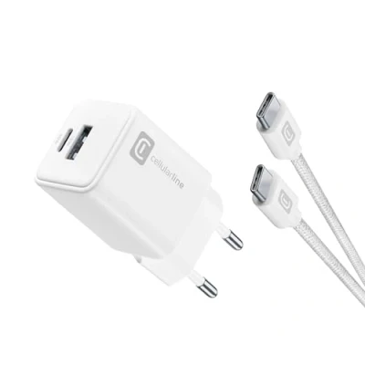 Immagine di cellularline Multipower 30W Kit Caricabatterie da Rete + Cavo USB C to 3A 100cm Incluso per Smartphone, Tablet e Laptop Bianco