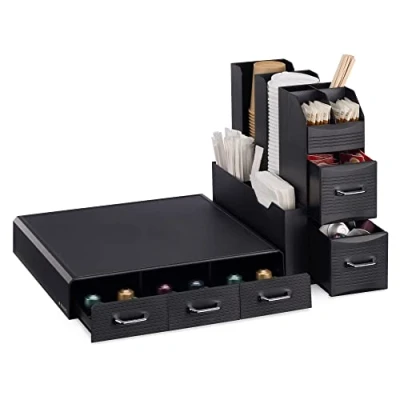 Immagine di Navaris Porta Cialde Contenitore Capsule Cassetto sotto Macchina Caffe Portacialde da caffè Bicchierini Zucchero e Palette Organizer Angolo Cucina Nero