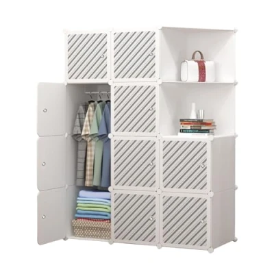 Immagine di XOKOTAKI Armadio Componibile, Scaffalatura Modulare, Componibile Porta Abiti per Casa, Scaffale Portaoggetti Camera da Letto, 12 Moduli, 1 Barre, 140x105 cm, Colore Bianco