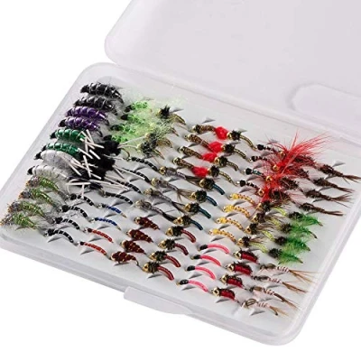 Immagine di Bassdash Pesca Mosche Artificiali Esche Set Assortimento di Trota Bass con Fly Box Pezzi secche/bagnate, ninfe, Stelle filanti, Popper