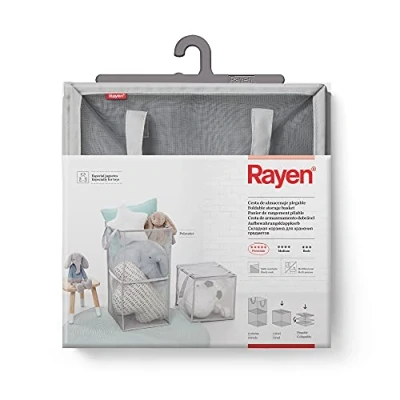 Immagine di Rayen Foldable Storage Basket Multifunctional Sturdy Mesh Ideal for Toys 2 62 x 30 cm 1 Tier Folded: 3.5 cm, Grey, Medida nivel plegado: 3,5