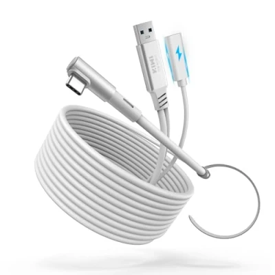 Immagine di KIWI design Cavo Link con Caricamento 5M Compatibile Meta Quest 3s 3 2/Pro/Accessori Pico 4 e PC/SteamVR, USB 3.0 a C Super Velocità 5 Gbps, per Gioco Prolungato