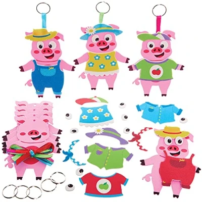 Immagine di Baker Ross FX564 kit per portachiavi mischia e abbina con maialini Confezione da 8, in schiuma espansa bambini