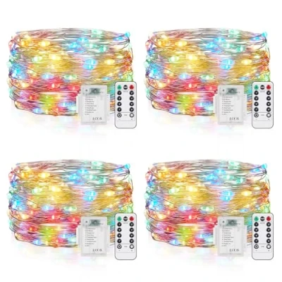Immagine di Vacoulery Lucine Led Decorative a Batteria, 5M 50 LEDs 8 Modalità Luci IP65 Impermeabile con Telecomando, Timer e Dimmer per Interni Esterni, Natale, Feste, Camera (4 Pezzi, Multicolore)