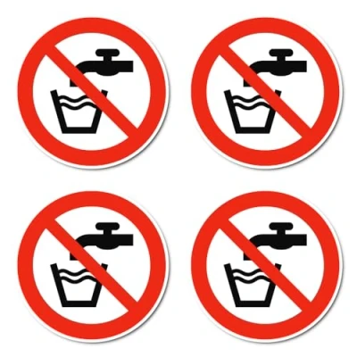 Immagine di No acqua potabile: P005 DIN EN ISO 7010 / ASR A1.3 Adesivo: Ø 10 cm, 4 pezzi