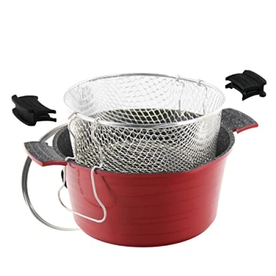 Immagine di ROSSETTO Pentola Antiaderente per Friggere ad Induzione, Friggitrice con Cestello Frittura, Alluminio, 24cm, Rosso