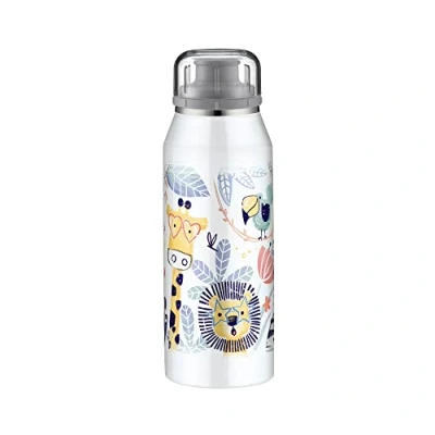 Immagine di alfi KIDS ISO BOTTLE 350ml, crazy jungle, borraccia per bambini in acciaio, ermetica con chiusura a vite, tiene caldo 12 ore, freddo 24 bevande gassate, anti impronte, senza BPA