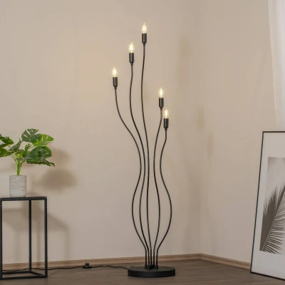 Immagine di Procini Lampada da terra a 5 luci H155cm Metallo Nero Menzzo