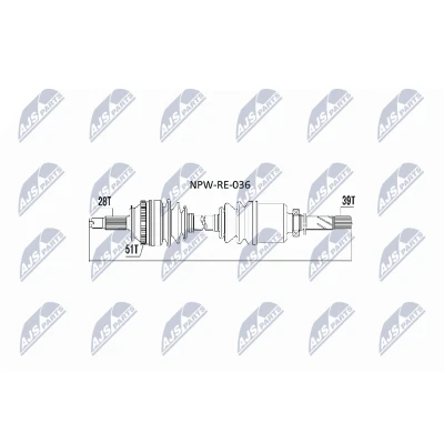 Immagine di NTY NPW RE 036 Albero motore / Semiasse Assale anteriore Dx 1130 RENAULT: MASTER 2 Kasten, Pritsche/Fahrgestell, OPEL: Movano A Van