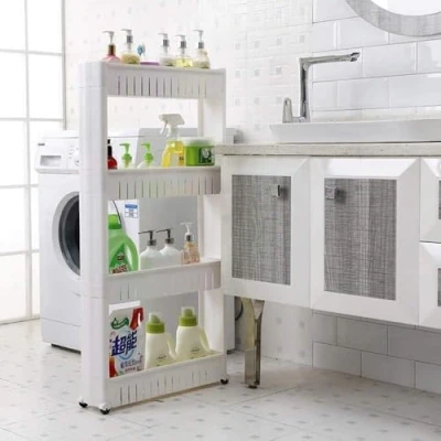 Immagine di BAKAJI Carrello Carrellino Slim Stretto Salvaspazio Cucina Bagno Ripostiglio con Ripiani e 4 Ruote, Scaffale Portaoggetti Multiuso rotelle (4 Ripiani)