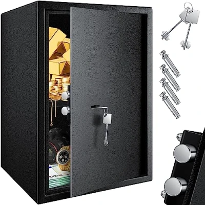 Immagine di KESSER® cassaforte per mobili con serratura a doppia barba, da parete, 30 x 20 cm, 2 chiavi e viti di fissaggio, colore nero
