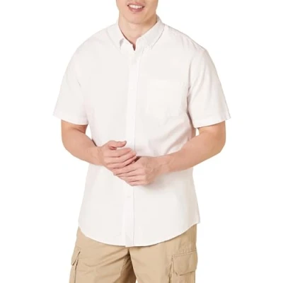 Immagine di Amazon Essentials Camicia Oxford con Tasca a Maniche Corte vestibilità Regolare Uomo, Bianco, M
