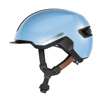 Immagine di casco urban ABUS HUD Y luce posteriore a LED magnetica e ricaricabile con chiusura da bici alla moda per l&#039;uso quotidiano uomo donna blu, taglia S