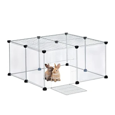 Immagine di Relaxdays Recinto per Conigli, Porcellini d’India, HLP: 37 x 75 cm, Estensibile, con Porticina, Trasparente, Bianco