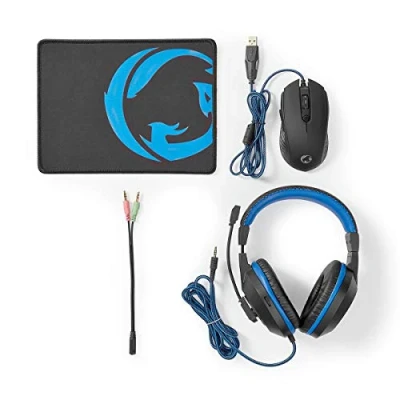 Immagine di Kit combo di gioco 3 in 1 Cuffia, Mouse e Pad Blu/Nero